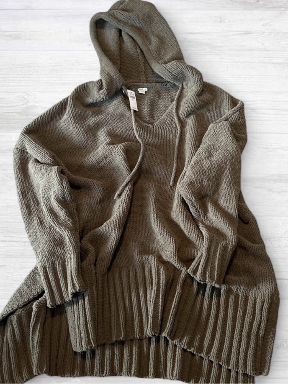 aerie Olive Taupe Hooded Oversized Knit Sweater